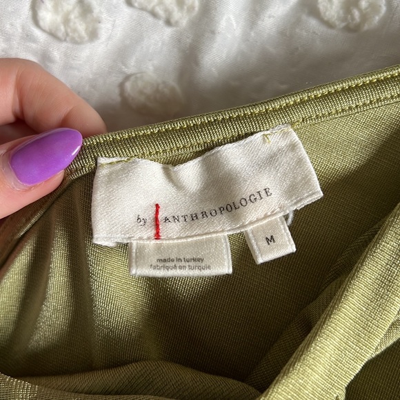 Anthropologie Green Slinky One Shoulder Top - Picture 3 of 3